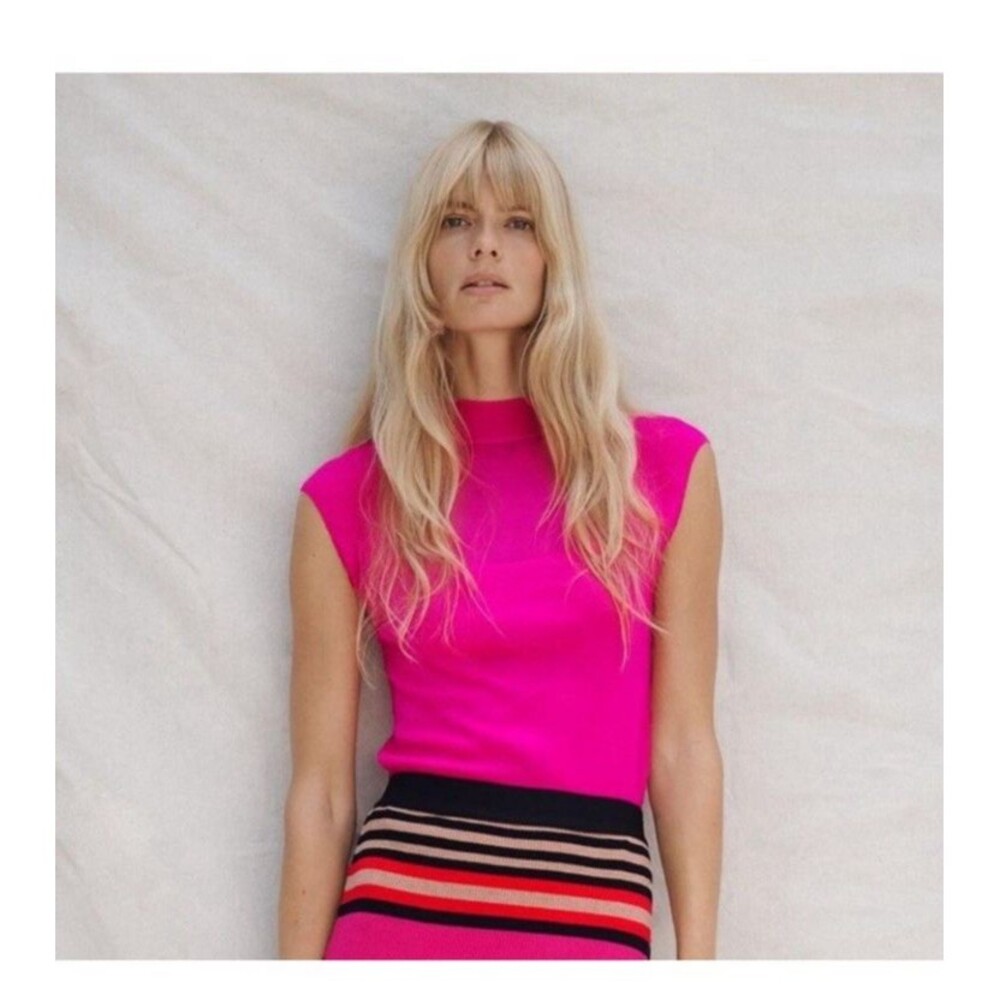 Anthropologie Maeve Fushia Pink Soft Sleeveless sweater merino wool XSP